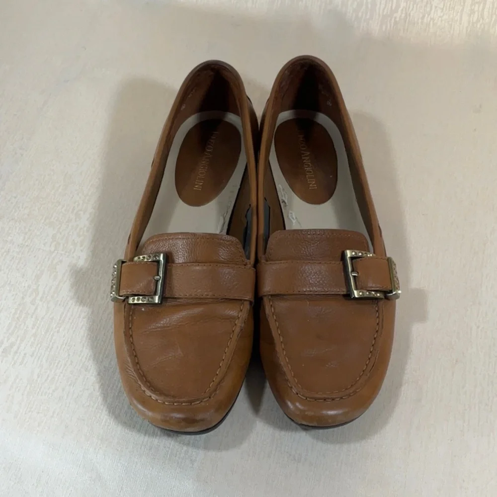 Enzo Angiolini Brown Leather Loafers with Buckle Detail-Size 6M